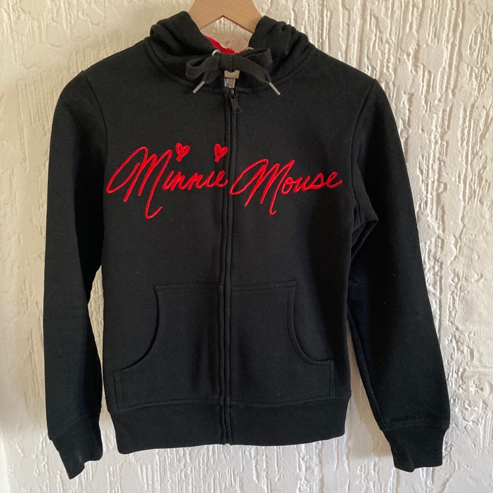Disneyland Minnie Mouse Black Zip Up Hoodie Sweatshirt Size XS